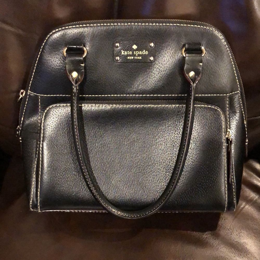KATE SPADE Black Leather and Gold Zipper Hand Bag